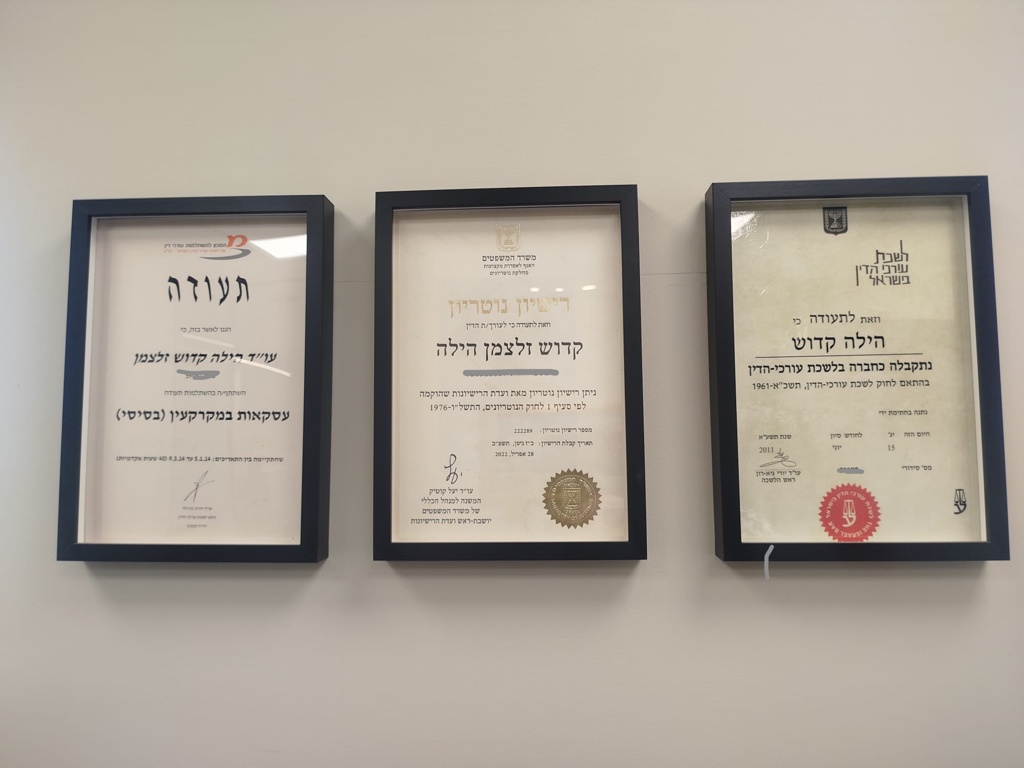 תעודות והסמכות מקצועיות של הילה קדוש זלצמן